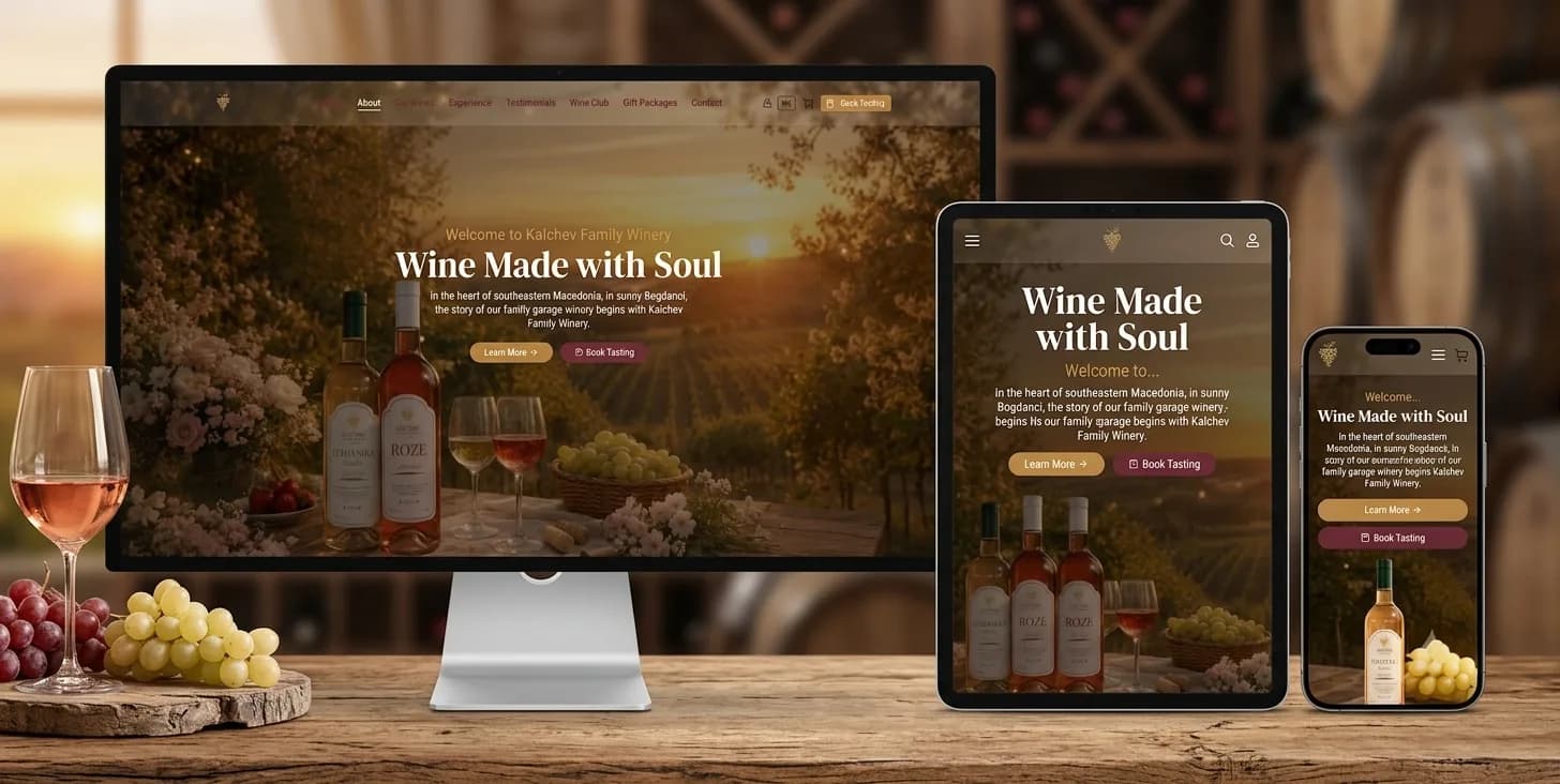 Kalchev Family Winery screenshot, printed in black and white